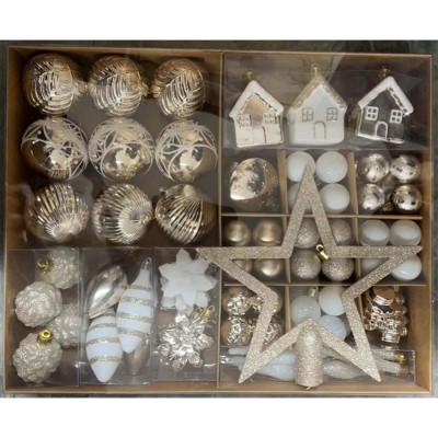 100 Pcs Shatterproof Christmas Tree Ornaments with Hanging Balls & Star, Festival Accessories for Wedding, Anniversary, Xmas Eve