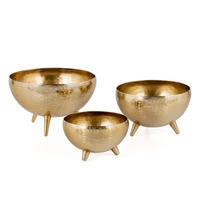 HomeRoots Set of Three Gold Metal Decorative Footed Bowls