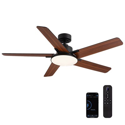 Siljoy 52-in Black Ceiling Fan with LED Light and Remote Control Include (5 Blades) For Bedroom Living Room and kitchen