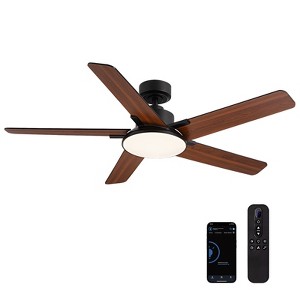 Siljoy 52-in Black Ceiling Fan with LED Light and Remote Control Include (5 Blades) For Bedroom Living Room and kitchen - 1 of 4