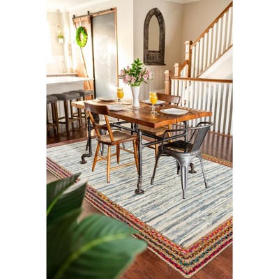 Handwoven Ivory Stripe Indoor Rug with Easy Care & Stain Resistance