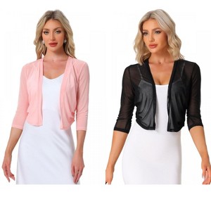 INSPIRE CHIC Women's 3/4 Sleeve Open Front Mesh Sheer Chiffon Bolero Shrug 2 Packs - 1 of 4