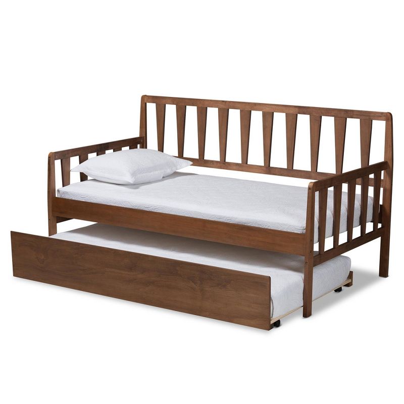 Twin Midori Wood Daybed with Roll Out Trundle Walnut - Baxton Studio, 3 of 12