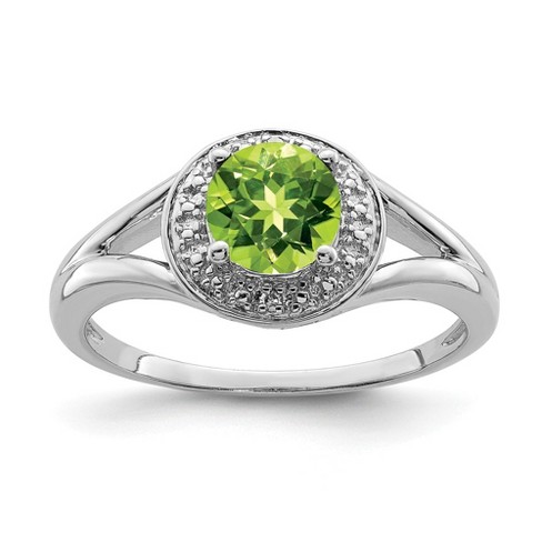 Sterling Silver Peridot & .01 CTW Diamond Halo-Style Ring - Size 8