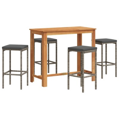 vidaXL Garden Bar Set Gray Solid Acacia wood Standard Removable Covers