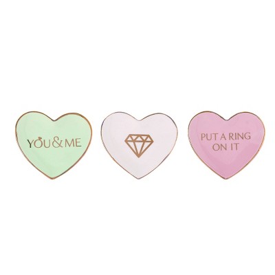 Transpac Small Dol Heart Shaped Trinket Dish Set of 3 Valentines Home Decorations