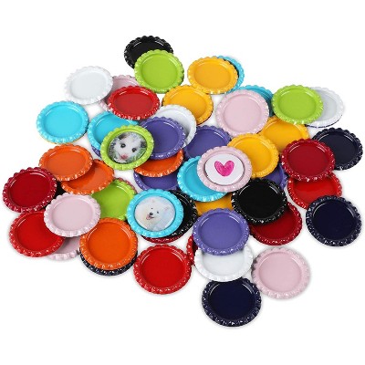 Bright Creations 120 Pack Flattened Bottle Caps with Clear Circle Stickers for Photo Pendant Arts and Crafts