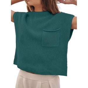 Soft Fabric Breathable Stretchy Turtleneck Knitted Sleeveless Crop Top Fall Winter Fashion - 1 of 3