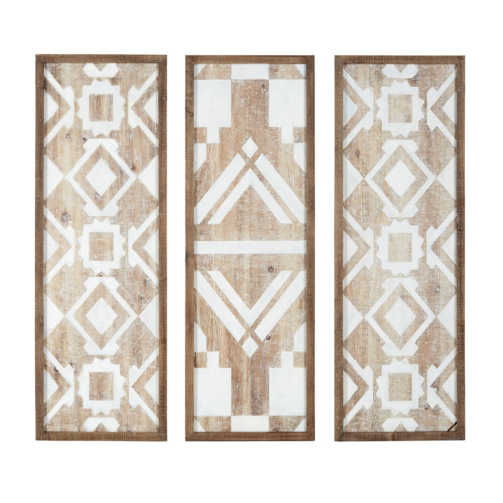 Photos - Other Decoration Set of 3 Gianna Wood Wall Decor Natural: Madison Park Mandal Panel, Two-to