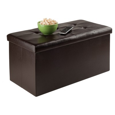 Espresso Faux Leather Foldable Storage Ottoman 29.9"