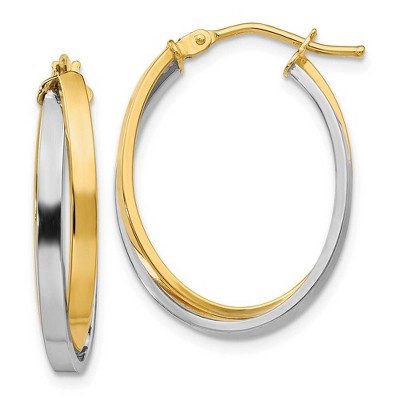 Black Bow Jewelry 5mm Polished Double Oval Hoop Earrings in 14k Two Tone Gold, 23mm