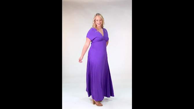 24seven Comfort Apparel Empire Waist V Neck Plus Size Maxi Dress, 2 of 6, play video
