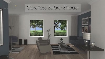 Gray Cordless Light Filtering Zebra Roller Shade 35" x 72"