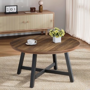 36" Round Coffee Table – Wood Grain Top with Thick Metal Legs & Adjustable Feet, Modern Circle Center Table for Living Room & Apartments - 1 of 4