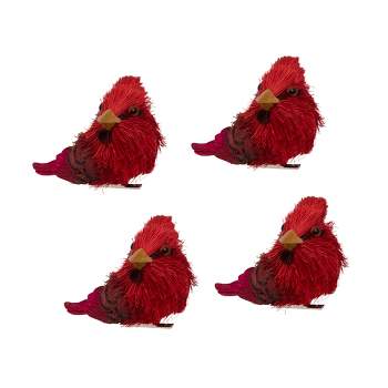 Northlight 4ct Cardinal Clip-On Bird Figure Christmas Ornament Set 3.25" - Red