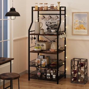TackView Standing  Rack with 2 Wire Baskets – 5-Tier Industrial Microwave Stand & Coffee Bar Station - 1 of 3