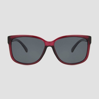 Women's Square Crystal Sunglasses with Smoke Polarized Lenses - A New Day™ Burgundy