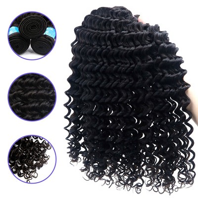 Unique Bargains 9A Brazilian Deep Curly Human Hair Extension Natural Black 14" 1 Bundle