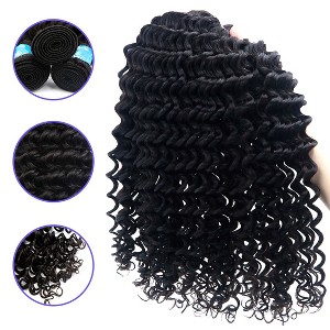 Unique Bargains 9A Brazilian Deep Curly Human Hair Extension Natural Black 14" 1 Bundle - 1 of 4