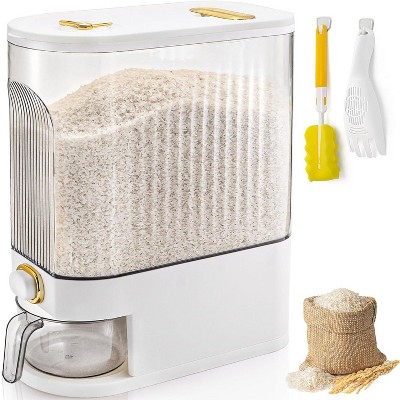 22 Lbs Clear Rice Holder Dispenser with Measuring Cup, Cylinder Food Dispenser for Cereal Oatmeal Coffee Bean
