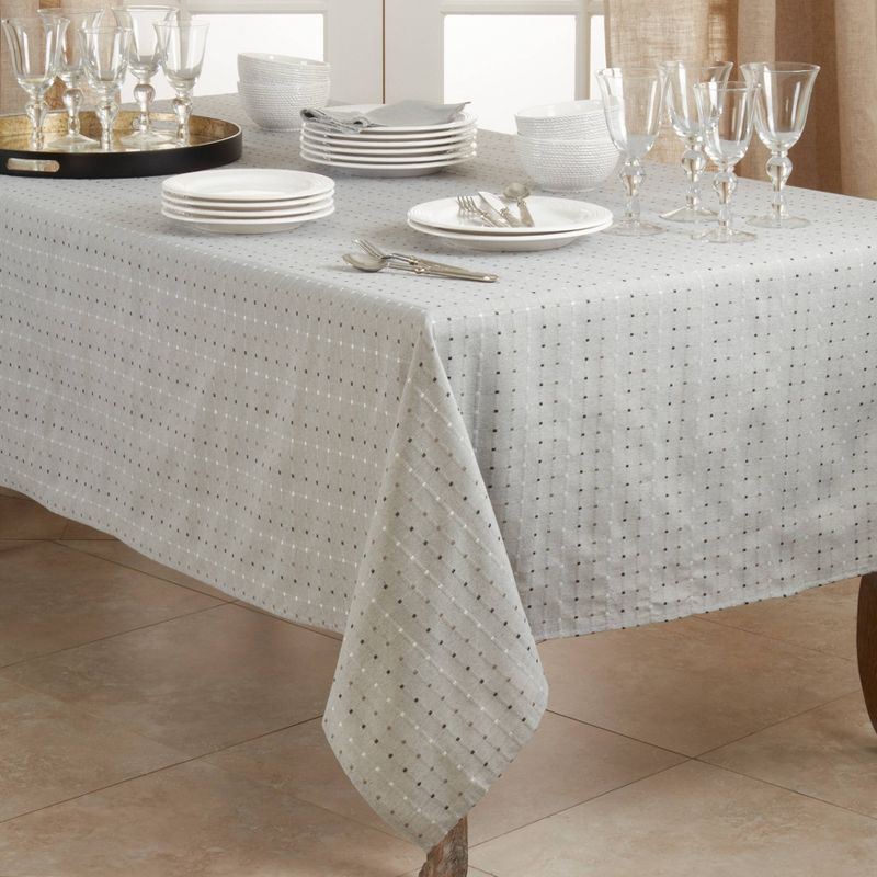 104&#34; x 65&#34; Cotton Stitched Squares Tablecloth Gray - Saro Lifestyle, 3 of 4