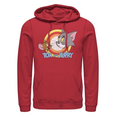 Men's Tom and Jerry Classic Logo  Pull Over Hoodie - Red - 2X Large