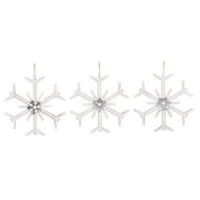 Transpac Small Wood/Metal Rustic Snowflake Ornament Set of 3 Christmas Home Decorations