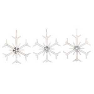 Transpac Small Wood/Metal Rustic Snowflake Ornament Set of 3 Christmas Home Decorations - 1 of 1