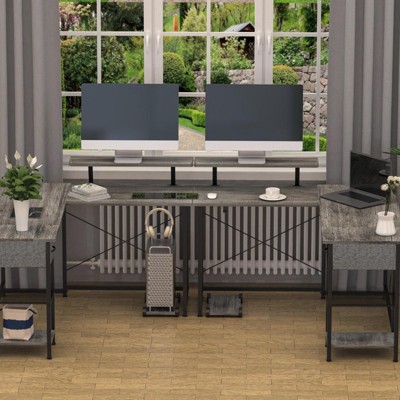 Syemin Rectangle End Tables Modern Decorative Table with Drawers for Living Room and Study Room, Gray, 53.9"*19.7"*29.5"