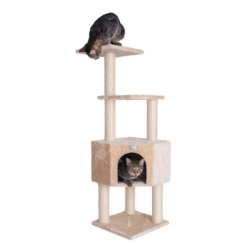 GleePet GP78480321 48-Inch Real Wood Cat Tree In Beige With Perch And  Playhouse