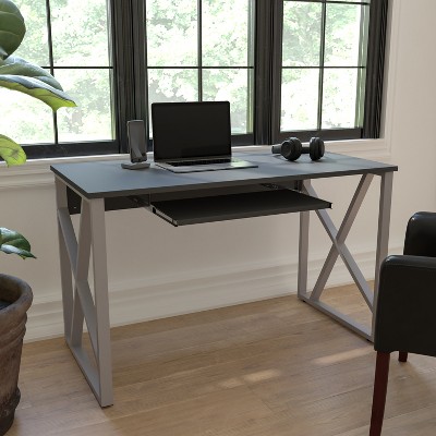 Black Laminate Rectangular Desk with Pull-Out Keyboard Tray