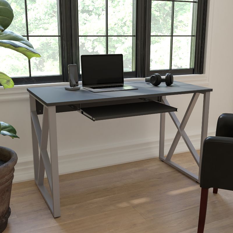 Flash Furniture Black Computer Desk with Pull-Out Keyboard Tray and Cross-Brace Frame, 3 of 9