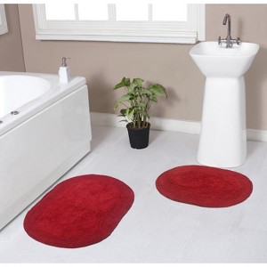 Double Ruffle Collection Bathroom Rugs Set, Washable Rug, Extra Soft and Absorbent bath Rug, Kitchen Mat, Bath Mat Set,Non-Slip, 2 Pcs Set(S+M), Red - 1 of 4