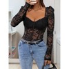 Women's Sexy Lace Bodysuit Deep V Neck Body Suits Sheer Long Sleeve Slim Fit Leotards Tops - 2 of 4