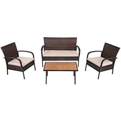 Tangkula 4PCS Cushioned Rattan Patio Conversation Set Outdoor Furniture Set