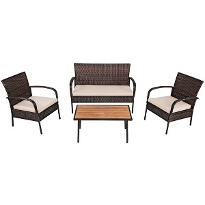 Tangkula 4PCS Cushioned Rattan Patio Conversation Set Outdoor Furniture Set - 1 of 4