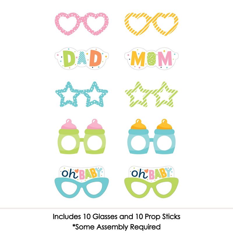 Big Dot of Happiness Colorful Baby Shower Glasses - Paper Card Stock Gender Neutral Party Photo Booth Props Kit - 10 Count, 3 of 6