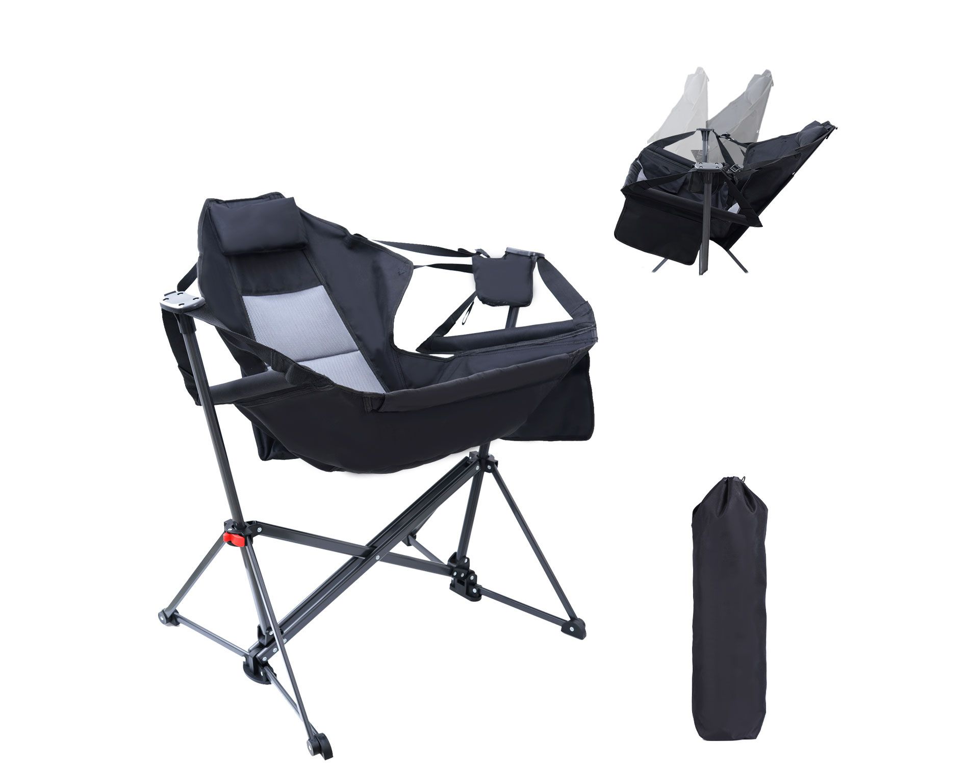 MUKE Hammock Camping Chair with Stand, High Back Swing Rocker, Folding Design, Cup Holder & Side Pocket, Heavy Duty for Outdoor Use (1 Pack)