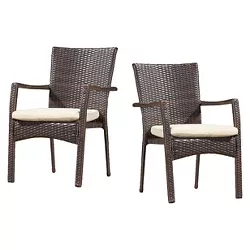 Corsica Set of 2 Wicker Dining Chair with Cushion - Brown - Christopher Knight Home