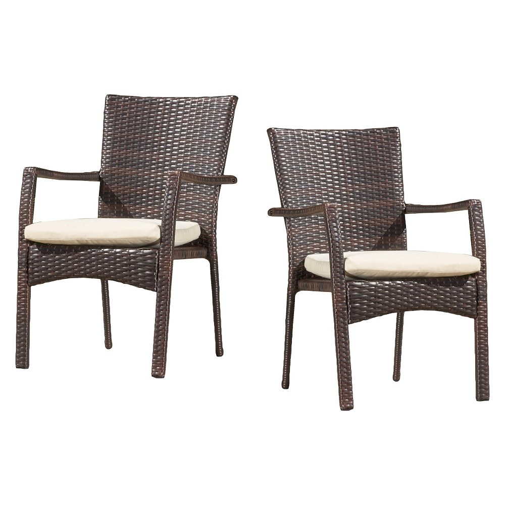 Photos - Garden Furniture Corsica Set of 2 Wicker Dining Chair with Cushion: Water-Resistant, UV-Res