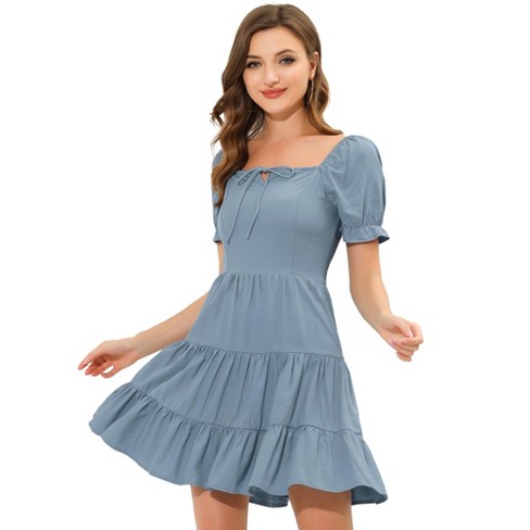 Allegra K Women's Square Neck Ruffle Sleeve Smocked Back Tiered Flowy Dress  Blue Gray X-large : Target