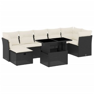 vidaXL 8 Piece Patio Sofa Set with Cushions Black Poly Rattan - Black and Cream without Storage - 1 of 4