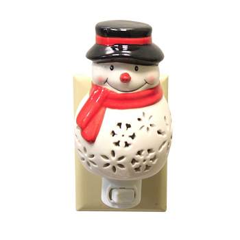 Christmas Snowman Nightlight.  -  One Night Light 5.75 Inches -  Snowflakes Red Scarf  -  Mx179571  -  Ceramic  -  White