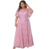 Women's Plus Size Mesh Decor Crew Neck Ruffled Short Sleeves Evening Wedding Guest Formal Party Maxi Dresses with Belt- Agnes Orinda - 3 of 4
