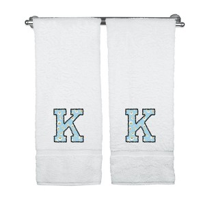 BC BARE COTTON Monogrammed Towels, Personalized Gift, Set of 2 - Embroidered Writing with Light Blue - 1 of 4