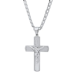 Steeltime 24" Men's stainless steel crucifix pendant on flat curb chain - 1 of 4
