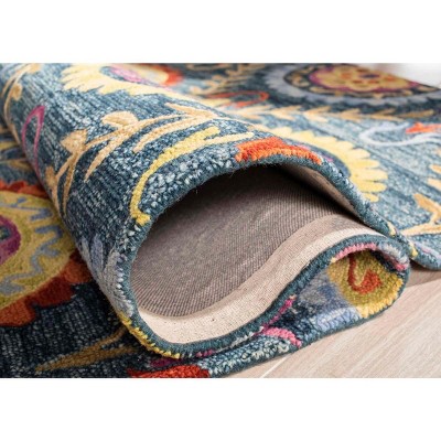Handmade Blue and Multicolor Floral Wool 3' x 5' Area Rug
