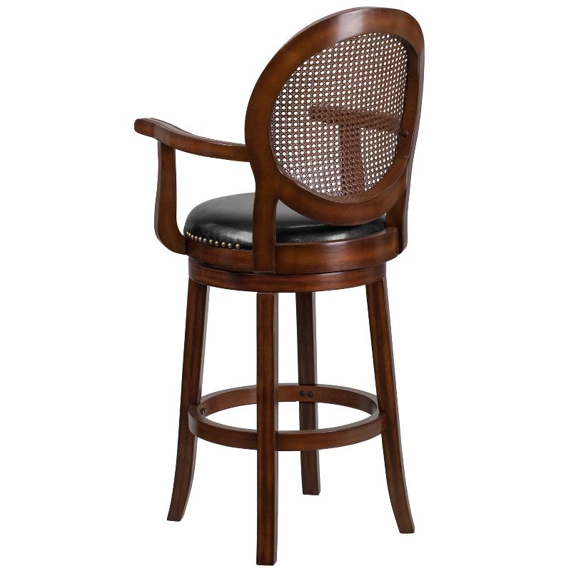 Emma and Oliver 30"H Woven Rattan Back Expresso Wood Barstool with Arms, 5 of 8