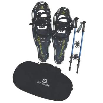 Outbound Lightweight 25 Inch Long Aluminum Framed Snowshoe Kit with Adjustable Poles and Anti Shock Mechanisms, and Carrying Tote Bag, Black