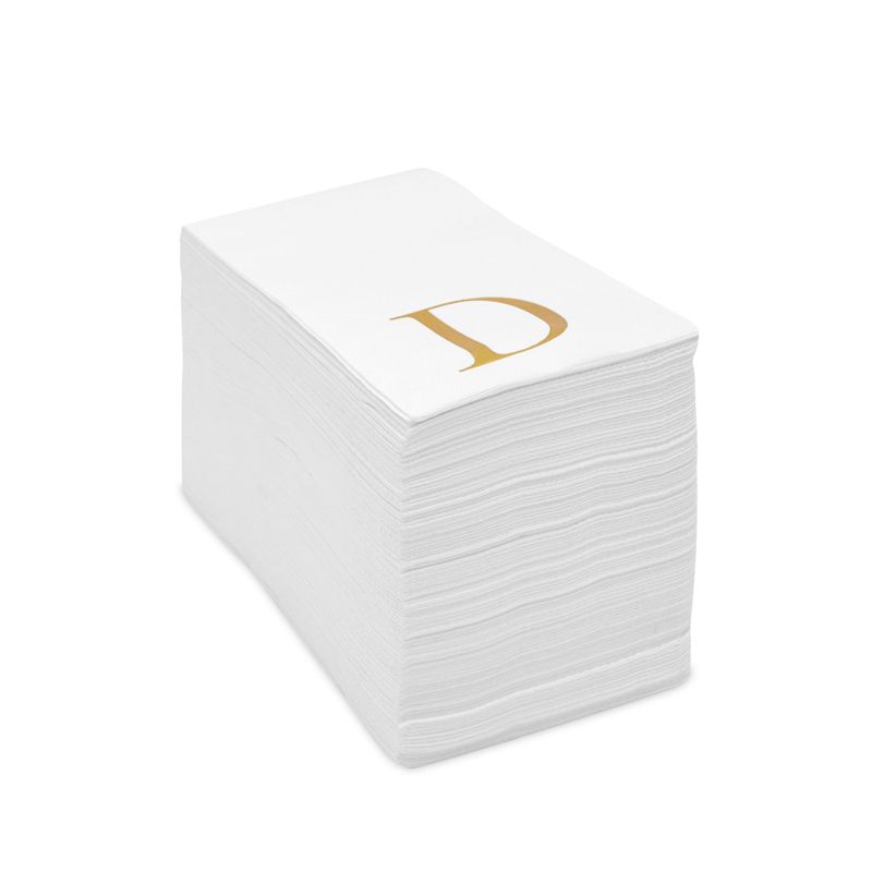 Sparkle and Bash 100 Pack Gold Foil Initial Letter D White Monogram Paper Napkins for Dinner Party, 4 x 8 In, 5 of 8